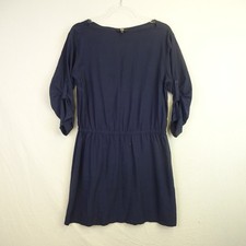 Uniqlo Dress Womens Large Navy Blue Adjustable Sleeve Knee Length Slash Neck 12
