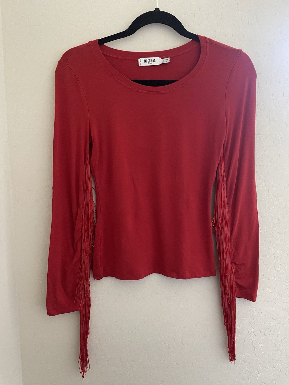 Moschino Jeans Women’s Fringe Long Sleeve Blouse Size 8 Made In Italy Vintage