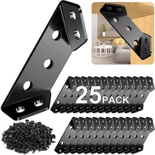25PCS Corner Brackets for Wood with 150 Screws, Premium Black Metal Furniture Co