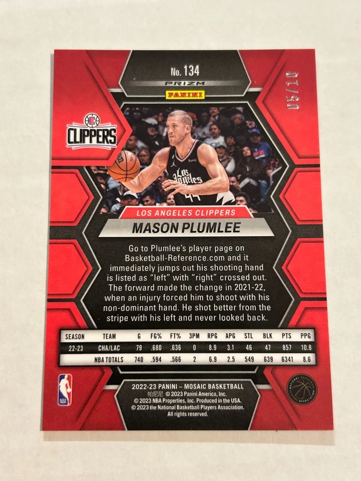 2022-23 PANINI MOSAIC MASON PLUMLEE 5/10 PINK FLOURESCENT PRIZM CLIPPERS SSP  - Image 2 of 2