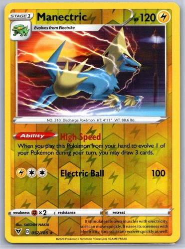 Manectric 052/185 Rare Vivid Voltage Pokemon Reverse Holo Near Mint