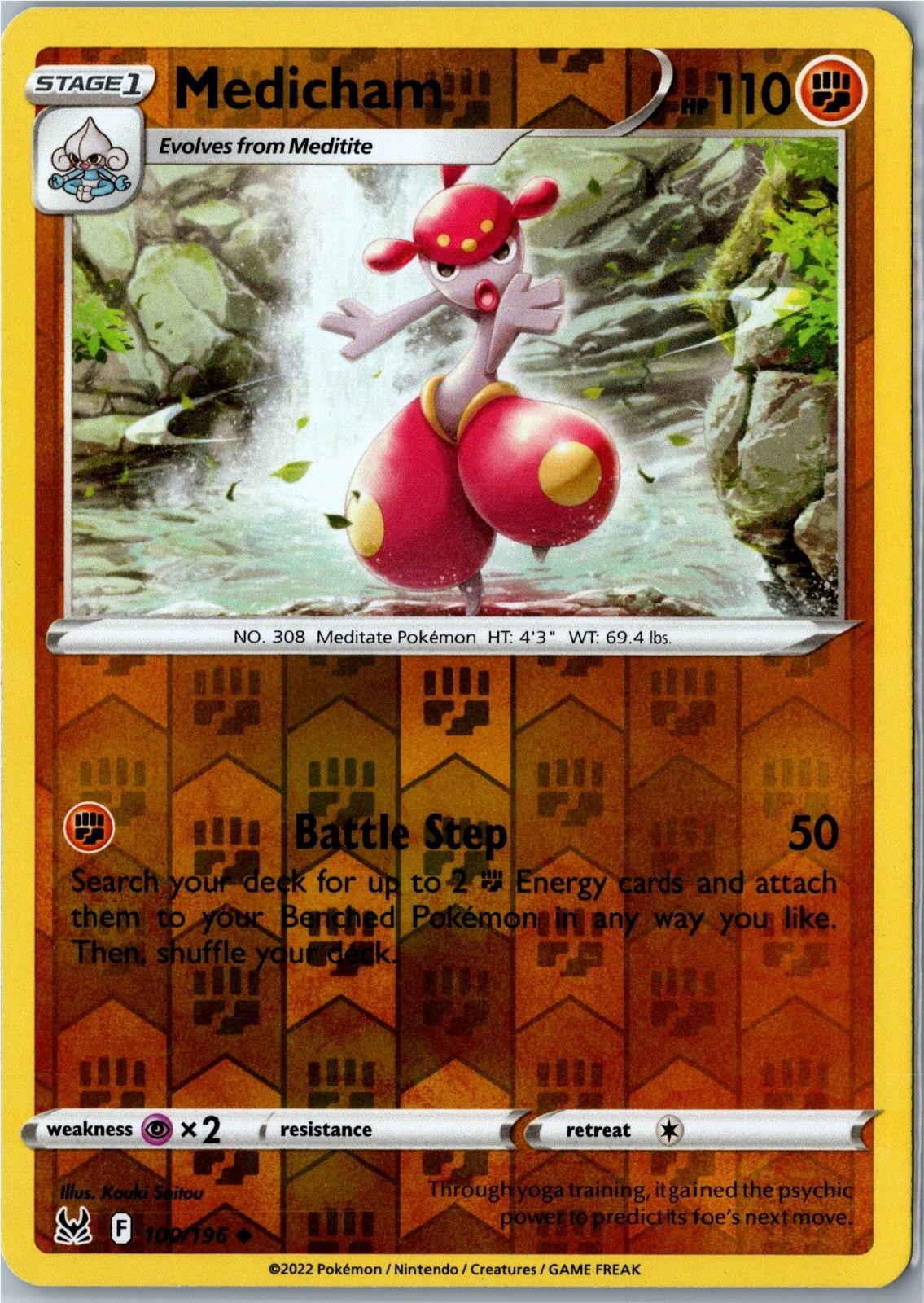 Pokemon Card - Medicham - Lost Origin - 100/196 - Uncommon Reverse Holo - LP