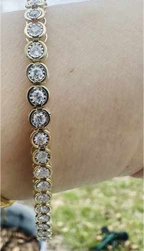 14K Natural 3 Carat Diamond Yellow Gold Tennis Bracelet - Picture 2 of 10