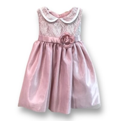 NEW! Girls 2T Special Occasion Dress Pink Blush Satin with Lace & Flower Ribbon