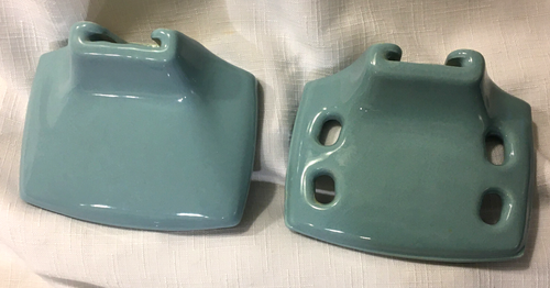 Glossy Ceramic Soap Dish AND Cup / Toothbrush Holder Dark Sky Blue Sink Set NOS - Picture 4 of 13