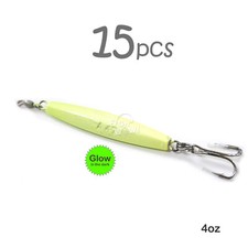 15pcs Fish WOW! 4oz Fishing Diamond Jig Fish bait w/ a Treble Hook Glow in dark