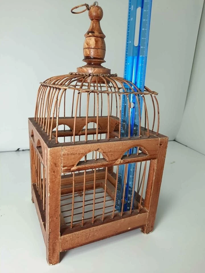 Vintage Asian Bamboo Square Bird Cage Decor Pier 1 Imports c.1990s