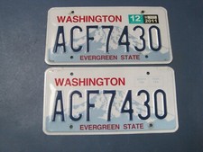 Washington State USA Evergreen State Pair of License Plates XLT & Clean ACF7430