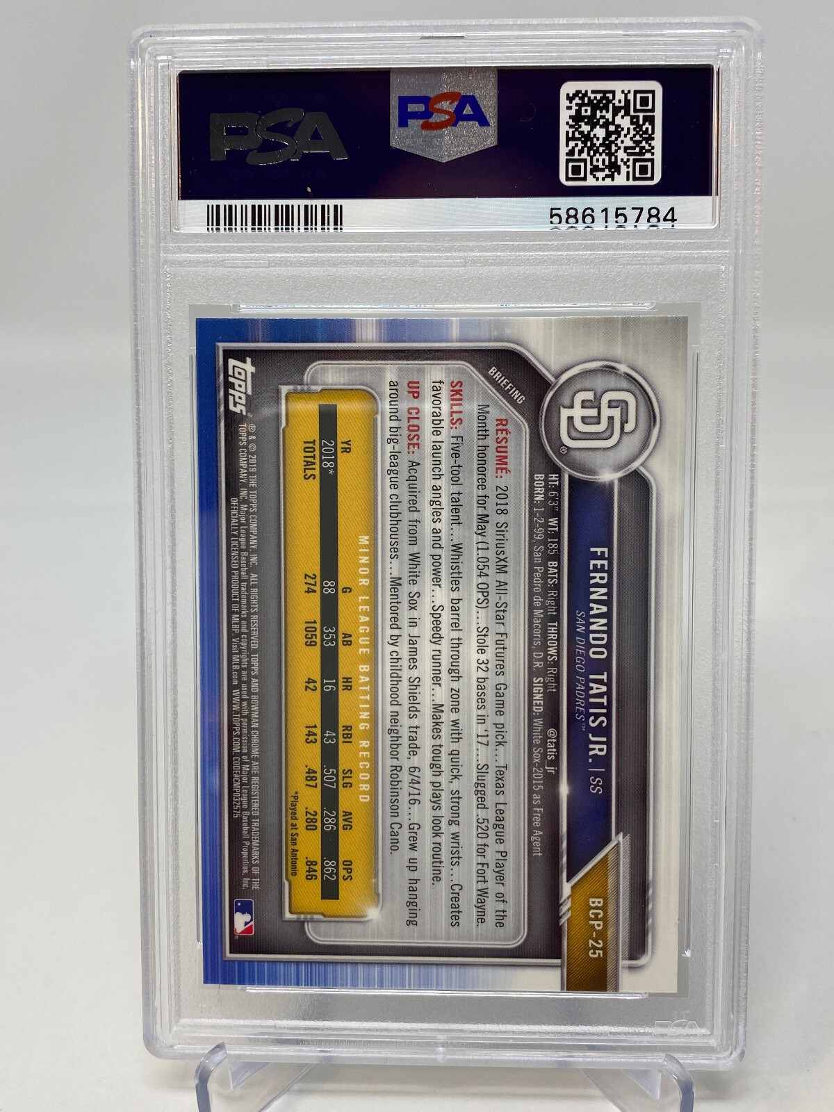 2019 Bowman Chrome Fernando Tatis Jr.  Rookie Card  - PSA 9 view 9