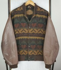 Vtg Woolrich Usa Size Xl Mens Wool Leather Southwest Varsity Bomber Jacket Aztec