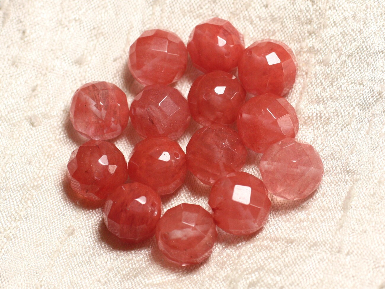 Perles de Pierre Quartz Cerise 14mm facettées pour réparer et sublimer vos vieux colliers