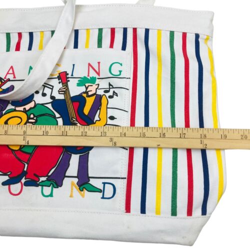 Vintage 90’s Striped Canvas Zip Tote Bag Hanging Around Music 19 x 13” Large - Bild 7 von 8