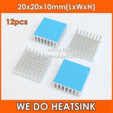 12pcs CPU IC 20x20x10mm Aluminum Slotted Heat Sink With Blue Thermal Pad