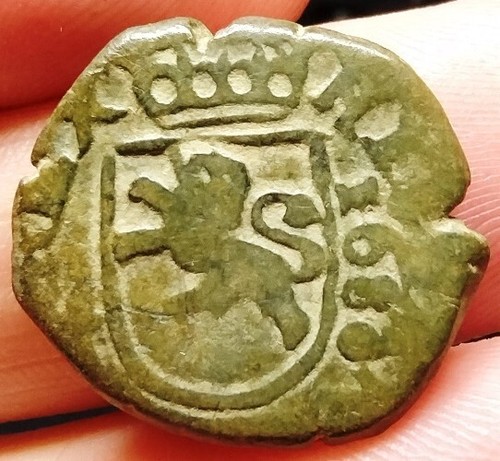 1680 Spanish 2 Maravedis Charles II PIRATE TREASURE Colonial Era PORTRAIT Cob - Picture 3 of 6