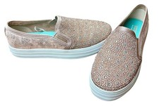 Skechers Rose Gold Girls Size 3.5 Sparkly Sequin Slip On Memory Foam Sneakers