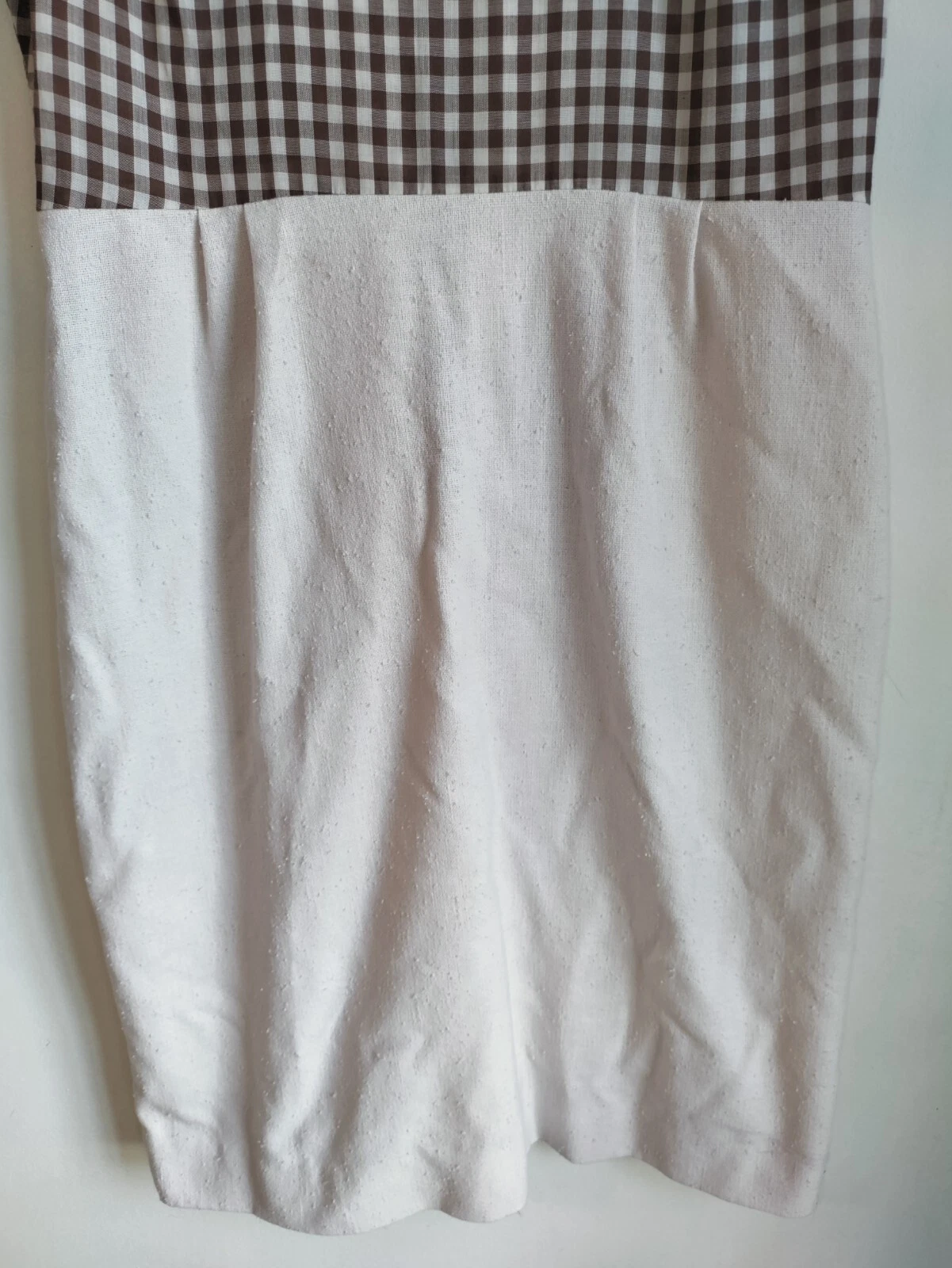 OFF WHITE Abito Sears senza maniche vintage anni 60 taglia 14 ILGWU marrone e bianco sporco a quadri