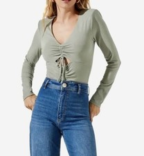 NWT ASTR The Label Women Size L Gathered V-Neck Cutout Bodysuit Minimalist Boho