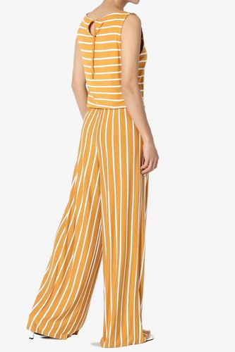 TheMogan Summer Stripe Sleeveless Elastic Waist Lounge Wide Leg Jumpsuit - Picture 35 of 61