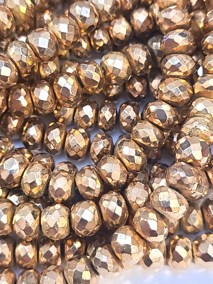 15 Strands 5.5mm Rose-Gold-Plated Faceted Pyrite Rondelle Beads 10" Strands Foto 3 de 4
