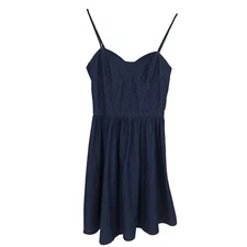 LC Lauren Conrad Mini Fit Flare Dress Sleeveless Dark Wash Denim Smocked Back