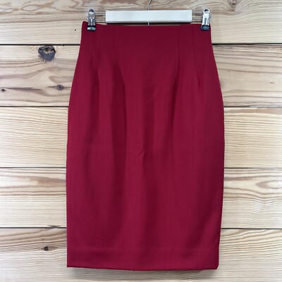 Vtg Dana Buchman Pencil Skirt Red Wool Blend Knee Lined