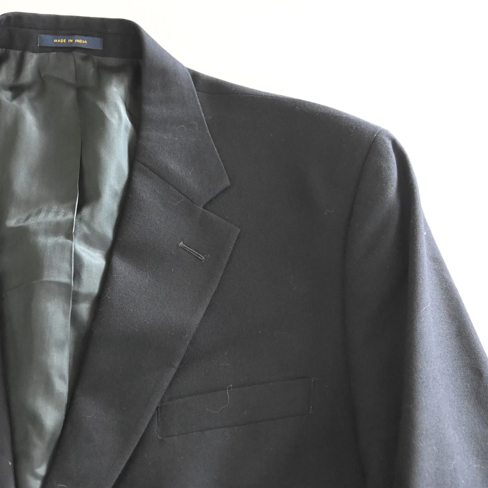 Blazer Abrigo Deportivo Chaqueta Club Room 46L Azul Marino 100% Lana Hopsack Botón Dorado Foto 2 de 4