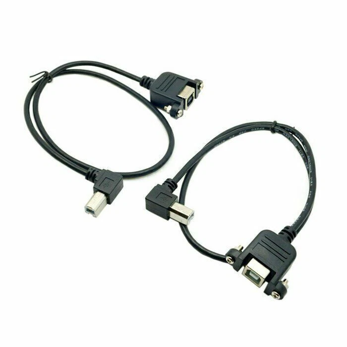 2pcs 90D Left & Right Angled USB B Type Male to Female Extension Cable Screws - Image 2 of 4