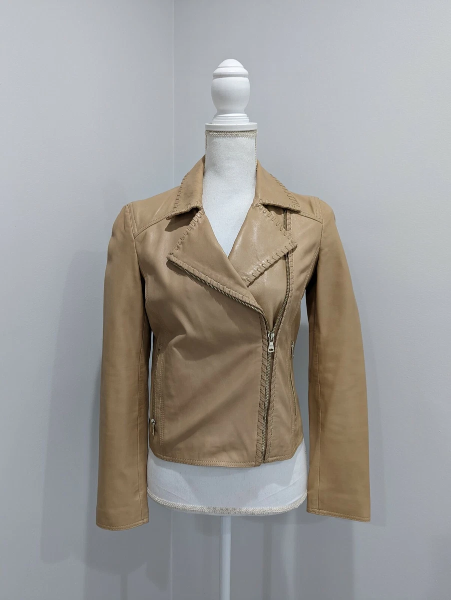Massimo Dutti Beige Biker Leather Jacket 4709 806 Sz S eBay