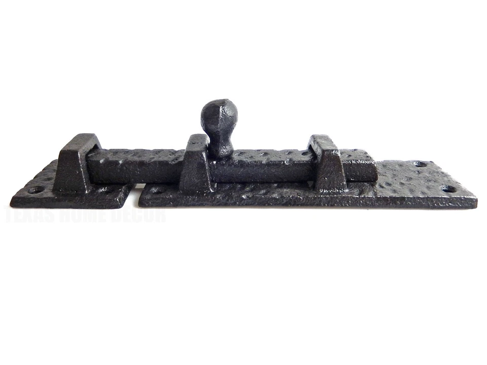 Pestillo de puerta de perno deslizante de barril de hierro fundido grande aspecto martillado resistente negro Foto 3 de 4