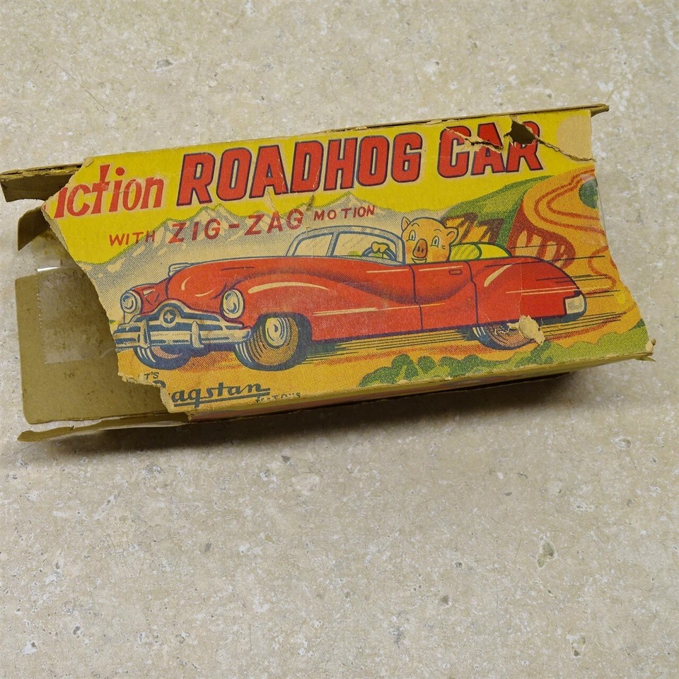 Vintage Tin Cragstan Friction Roadhog Car In Box, Mercedes 6", Works