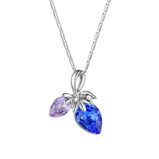 Amlong Crystal Silvertone Purple and Blue Crystal Leaf Pendant Necklace