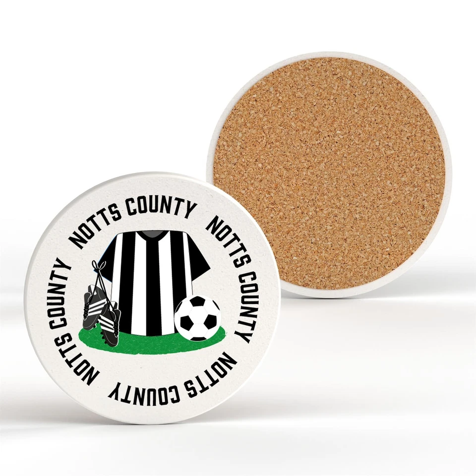 GLOBAL DESIGNS Notts County Football Team Shirt & Boots On Ceramic Round Coaster