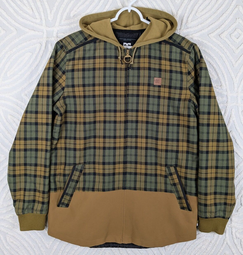 DC Jacket Men Medium Shacket Resistance Skateboard Plaid Hood Zip Snowboard Coat
