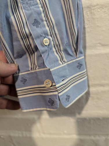 Camisa Gucci Para Hombre Abeja Monograma Bordado Rayas 41/16 Azul Manga Larga - Imagen 11 de 19