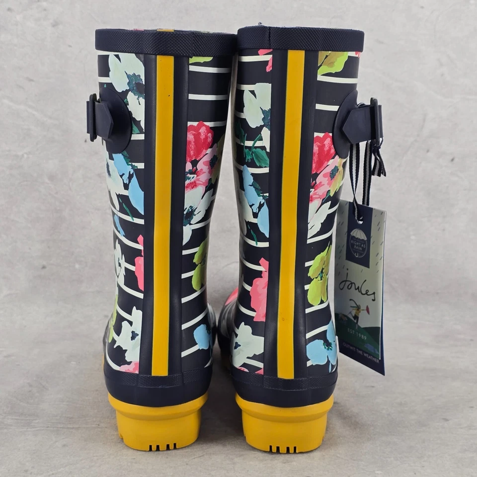 Nuevas Botas de Lluvia Joules Media Pantorrilla Molly Welly Rayas Florales Talla EE. UU.: 5 REINO UNIDO: 3 Foto 4 de 4