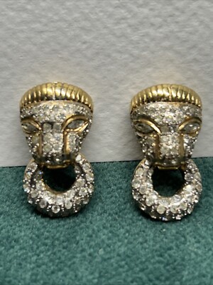 Vintage Vogue bijou gold tone panther head door knocker earrings 