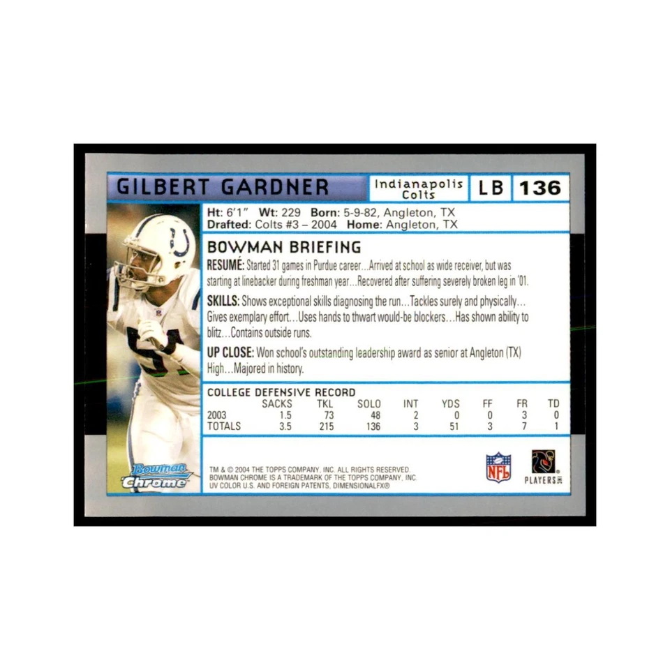 2004 Bowman Chrome Gilbert Gardner RC Football Cards #136 - Image 2 of 3