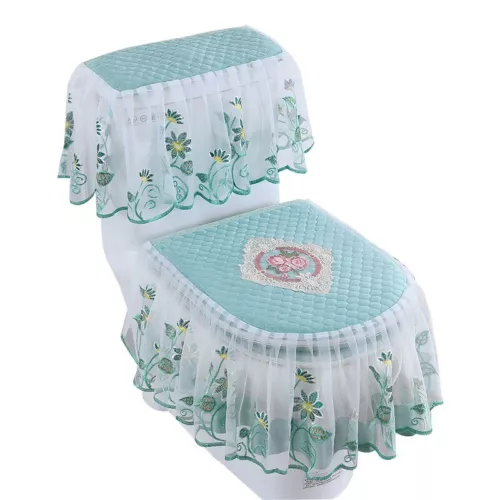 3 Pcs/set Floral Lace Mesh Velvet Toilet Seat Cover Zipper Lid Pads Protector - Picture 2 of 24