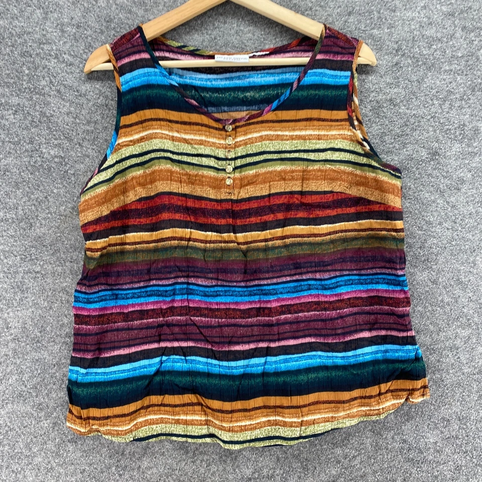 Blusa Jaclyn Smith Mujer M Mediana Marrón Rayas 1/2 Botón Sin Mangas Clásica Foto 4 de 4