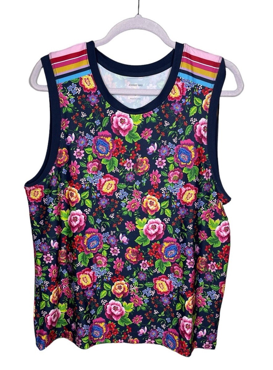 Johnny Was L Large Cantero Muscle Tank Bee Active Floral
