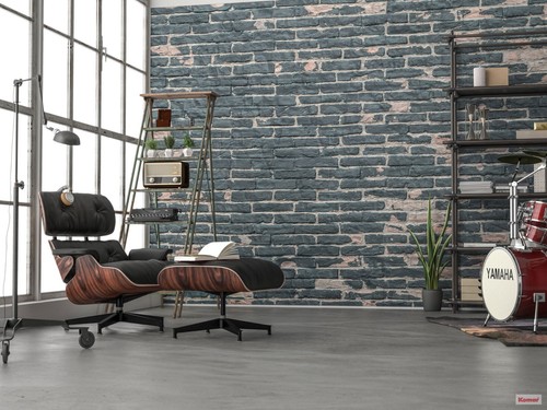 Fototapete Bemalt Ziegel Wand Premium Wand Dekoration 368x248cm Grau Schwarz - Bild 3 von 4