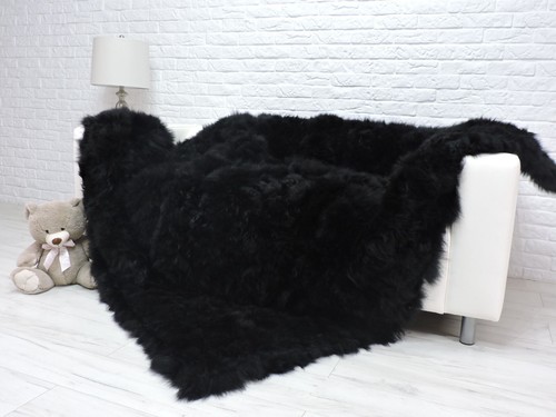 Rare! Cachemire Lana Pelliccia Coperta Pelle Copriletto Nero 639 - Foto 8 di 10