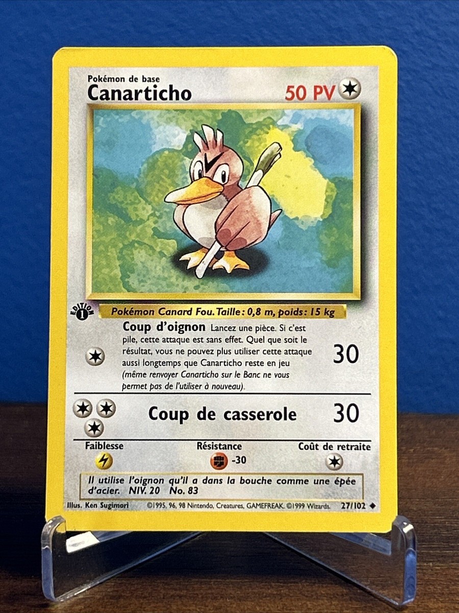 set french pokemon cards Pokemon FRENCH 1st Edition Base Set Farfetch'd CANARTICHO 27/102 Uncommon NM
