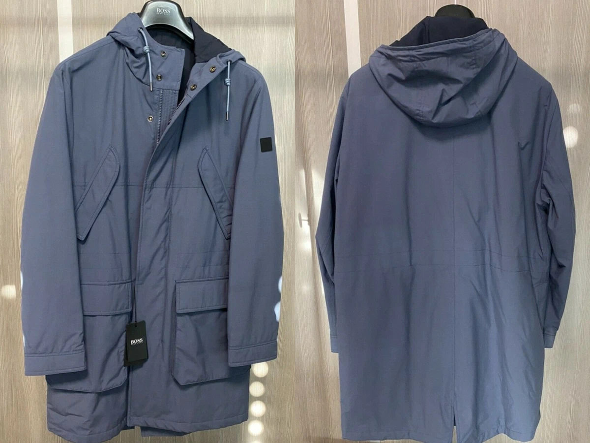 Hugo Boss Hooded Mantel Parka Relaxed Fit Coat Jacke Kapuze Rain