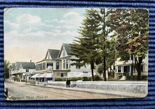 MAYNARD, MA MASS~View of Main Street~1915 Postcard with 13 Star Flag Cancel