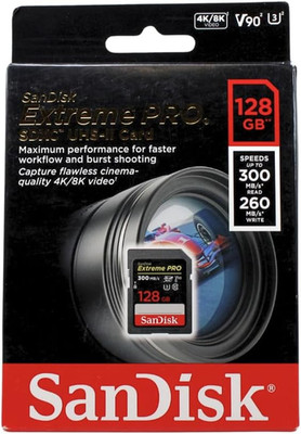 128GB Extreme PRO SDXC UHS-II Memory Card - C10, U3, V90, 8K, 4K, Full HD Video,