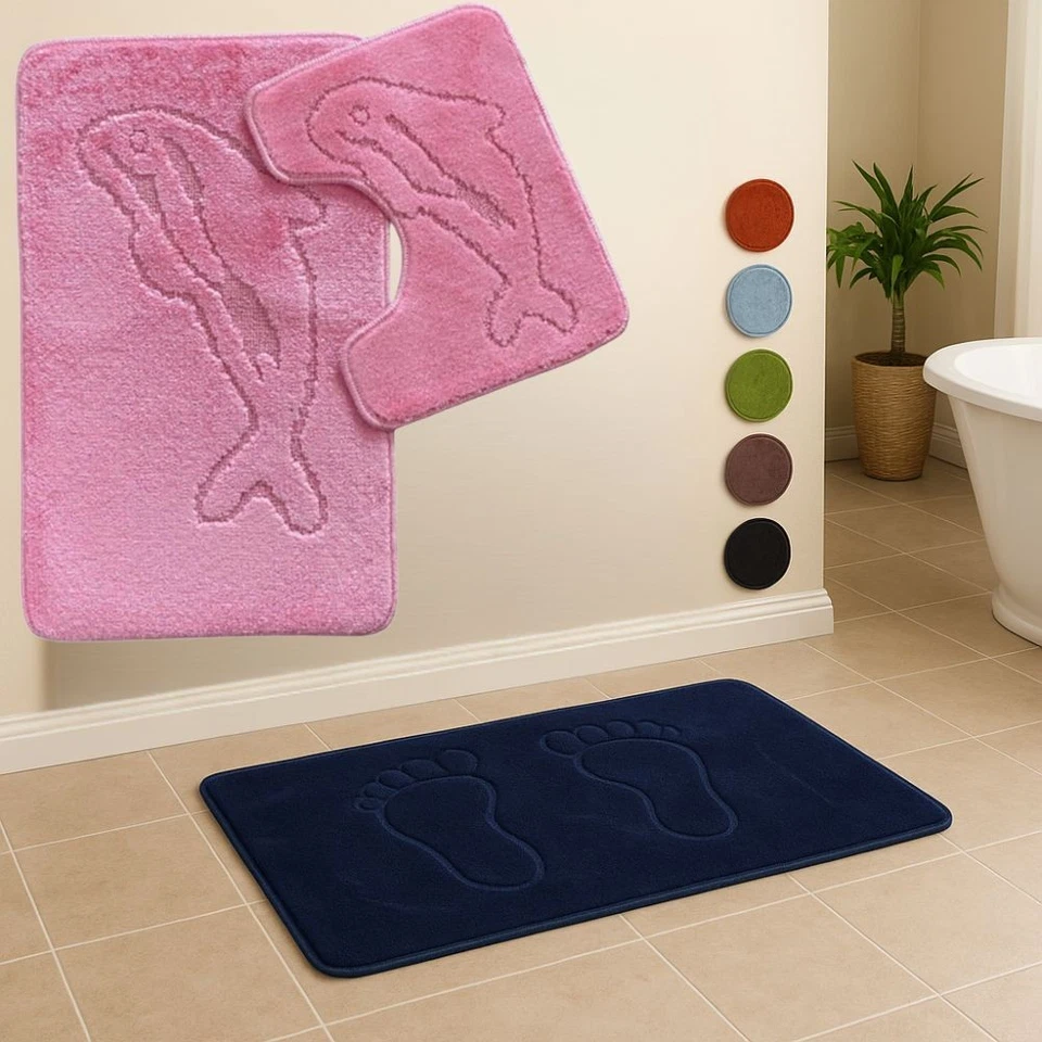 Badteppich für Dusche WC Teppich Badematten Set 2 teilig waschbar rutschfest - Bild 2 von 4