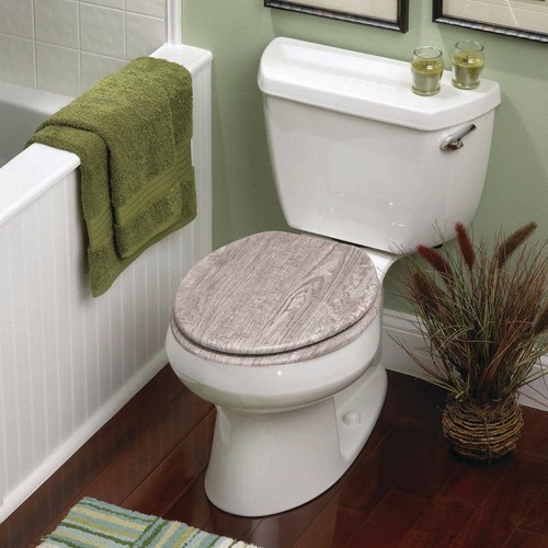Distressed Closed Front Toilet Seat Round Gray Wood Hardware Hinge Lid Included - Picture 11 of 11