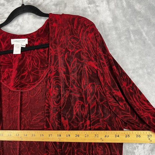 VTG COLDWATER CREEK Jacket Duster Slinky Red Floral Liquid Knit Tunic 20W - Picture 4 of 10