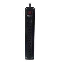 Commercial Electric 6 Outlet Surge Protector 8ft Cord Flat Plug Black